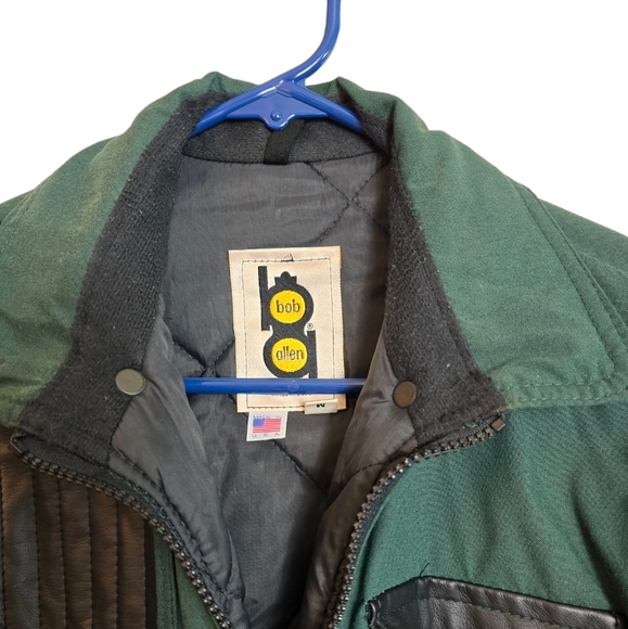 Bob Allen Mens Vintage Quilted Ultra Leather Barn Coat Jacket Green Black Medium - Picture 2 of 15